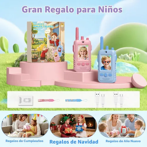 Vista 9 de Walkie Talkies de video recargables para niños: 1.5 veces más duración de Rosado/Azul