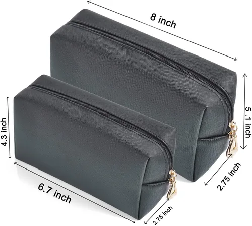 Vista 2 de Juego de 2 bolsas de cosméticos de piel sintética para mujer, bolsa de maquillaje minimalista para uso diario, bolsa de almacenamiento portátil