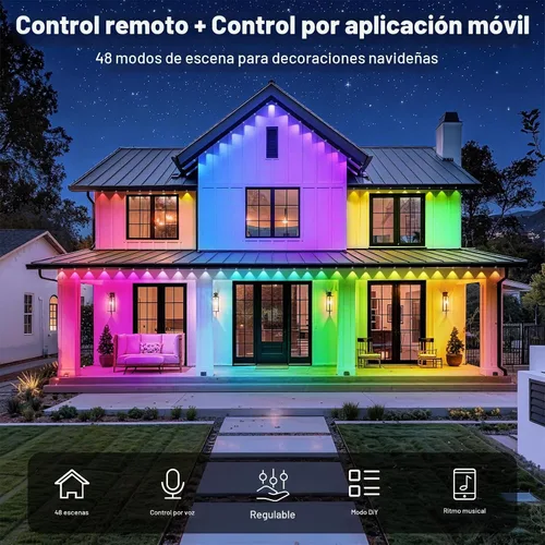 Vista 2 de RCUICA Luces permanentes para exteriores de 500 pies impermeables con control remoto de aplicación inteligente, modos de escena de bricolaje