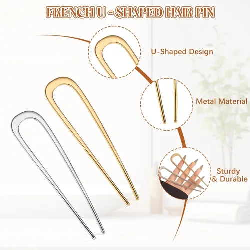 Vista 3 de 2 horquillas francesas para mujer, pinzas de metal en forma de U de 5.5 pulgadas para moños, torsión francesa y recogidos, accesorios