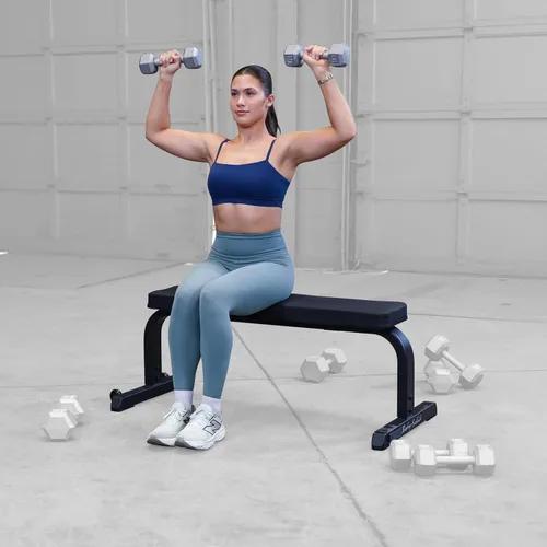Vista 2 de Body-Solid (GFB350B) Banco de pesas plano de 600 libras de capacidad ajustable para entrenamiento de fuerza, estiramiento, ejercicios abdominales