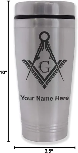 Vista 4 de LaserGram Taza de viajero de 16 onzas, símbolo masón, grabado personalizado incluido