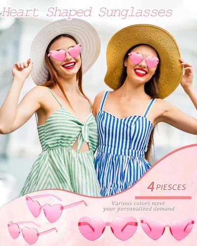 Vista 6 de Salfboy Gafas de sol con forma de corazón para mujer, sin marco, lindos lentes de sol en forma de corazón para recuerdos