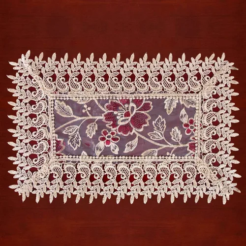 Vista 7 de Camino de mesa de adorno vintage, beige, Burgundy