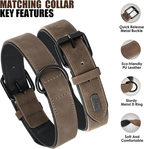 Vista 3 de Didog Juego de collar y correa de cuero acolchado suave para perro, correa y collar resistente con hebilla de metal, collares transpirables