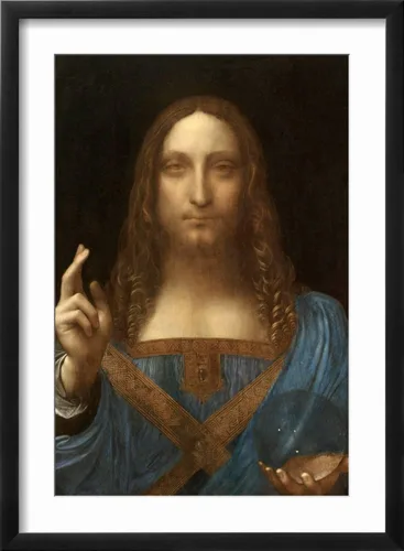 Vista 2 de ART Impresión artística de Salvator Mundi sobre marco negro por Leonardo Da Vinci, 16 x 22 pulgadas