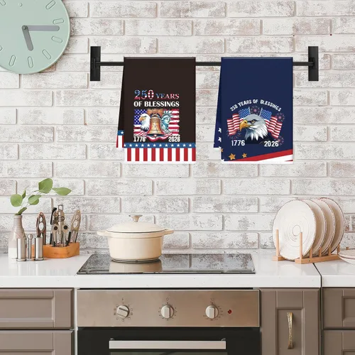 Vista 4 de Toallas de cocina patrióticas del 4 de julio, juego de 4 toallas de cocina para el Día de la Independencia 1776-2026 para decoración del hogar