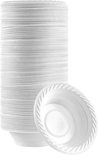 Vista 15 de PLASTICPRO Platos redondos de plástico de 7 pulgadas para microondas, desechables, color blanco, vajilla de 100