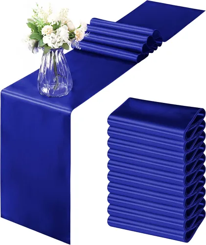 Vista 47 de Horbaunal - Juego de 12 caminos de mesa de satén azul claro de 12 x 108 pulgadas, caminos de mesa suaves para bodas, banquetes, fiestas de cumpleaños