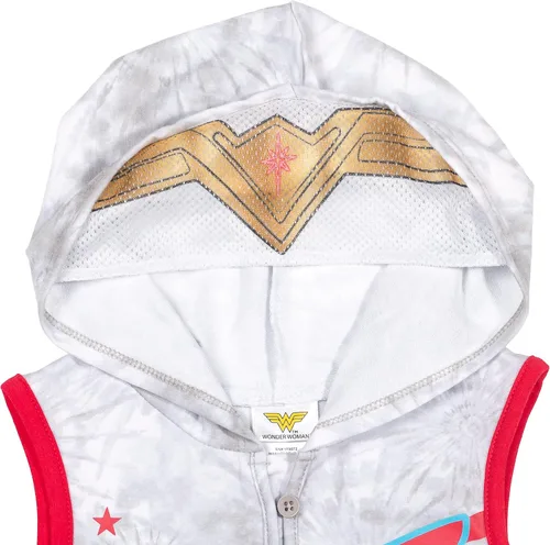 Vista 3 de Warner Bros. DC Comics Liga de la Justicia Wonder Woman - Mameluco sin mangas con capucha para niñas