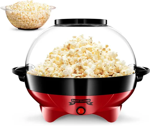 Vista 11 de Máquina de palomitas de maíz Gadgy – Máquina eléctrica de aceite caliente de 500W con placa antiadherente, tapa y agitador – Gran popper de 24 tazas