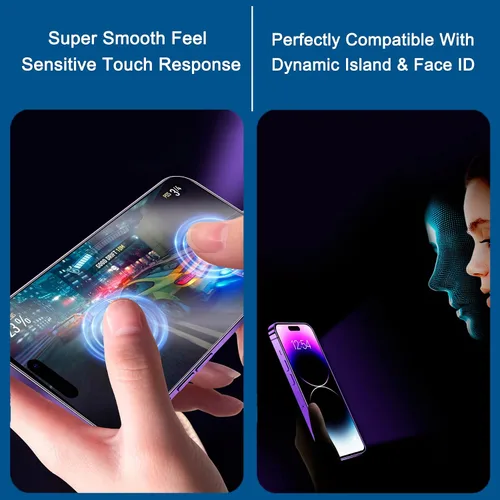 Vista 5 de Paquete de 2 protectores de pantalla de privacidad mate para iPhone 14 Pro Max de 6.7 pulgadas, película de vidrio templado, antirreflejos