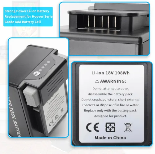 Vista 5 de 108WH - Batería de repuesto para aspiradora inalámbrica Hoover OnePwr BH15030 BH15260 BH25030 BH25040 BH53310 BH53420PC BH53352V2 BH53357VB BH57205
