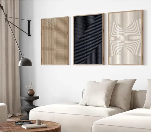 Vista 30 de Imágenes abstractas modernas para pared, arte de pared bohemio y neutro, arte de pared de línea minimalista, arte de pared beige, negro y marrón