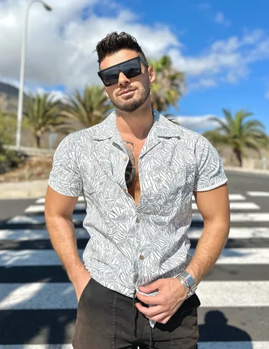 Vista 2 de COOFANDY Camisas hawaianas de algodón y lino, florales, tropicales, para festividades, con botones, para hombre