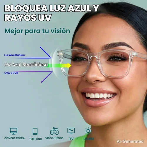 Vista 5 de Square Blue Light Glasses for Women Men Clear Frame Computer negro (Black&Clear)