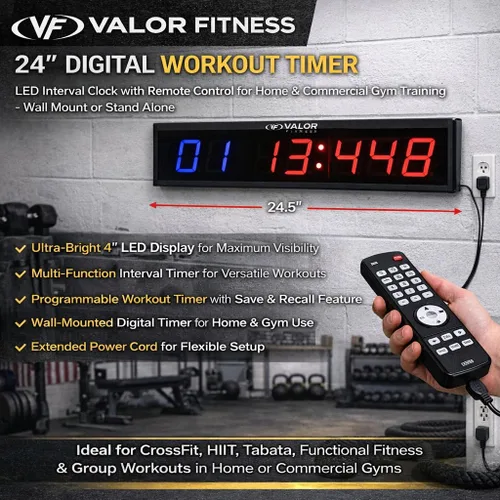Vista 2 de Valor Fitness ST-24 Temporizador de entrenamiento digital con control remoto para entrenamiento de intervalos en gimnasios comerciales, de caja