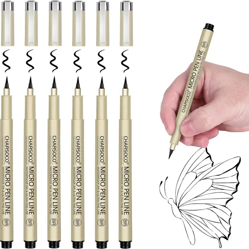 Vista 11 de XS Micro Pen, paquete de 6 bolígrafos negros de punta fina con tinta de archivo impermeable, bolígrafos de tinta fina de 0.039-0.079 in