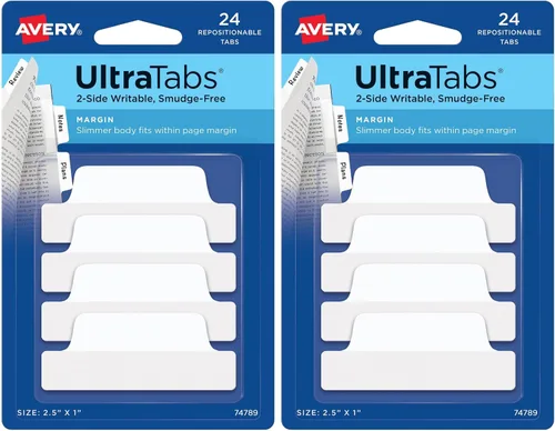 Vista 8 de Avery® Margin Ultra Tabs®, 2.5" x 1", reposicionable, blanco, 24 pestañas