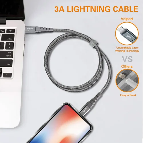 Vista 5 de PD Fast Charging Car Charger with MFi Certified USB C Lightning Cable Carplay Cord 3.3ft, VOLPORT Auto Quick Adapter 39W Car Charger Power Delivery