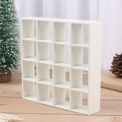 Vista 5 de Casa de muñecas a escala 1:12 en miniatura de madera blanca con 16 rejillas, estante de almacenamiento, exquisito organizador de decoración