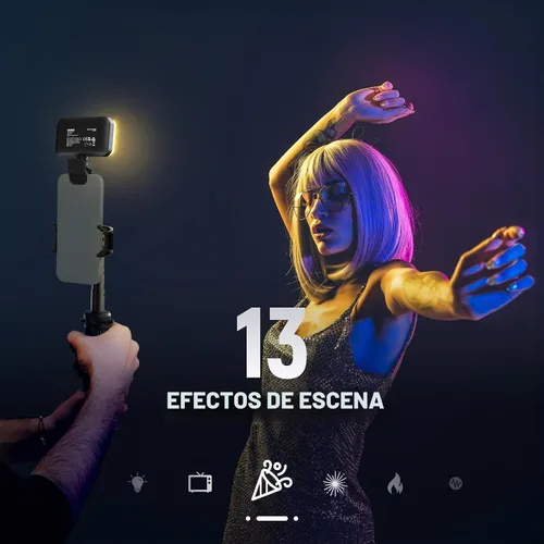 Vista 5 de NEEWER Versión de Nivel de Entrada Luz LED RGB Selfie, 91 LEDs Luz de Relleno para Teléfono con Clip Plástico para iPhone, 20 Efectos CRI92 1000mAh