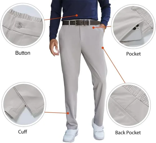 Vista 3 de JMIERR Pantalones de golf para hombre, elásticos, ajustados, para correr, viajes, trabajo, pantalones de vestir chinos para hombre