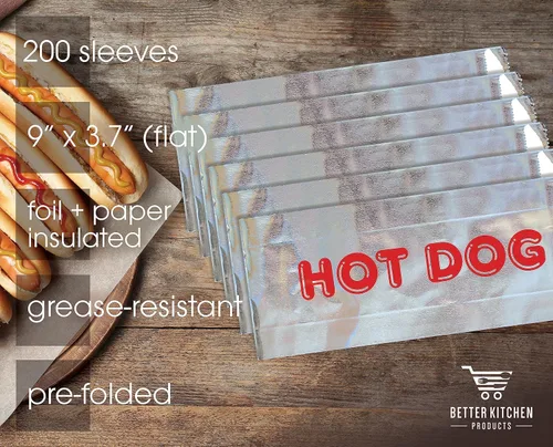 Vista 2 de Better Kitchen Products Envolturas de papel de aluminio para perros calientes, 9 x 3.7 pulgadas, fundas aisladas resistentes a la grasa, bolsas