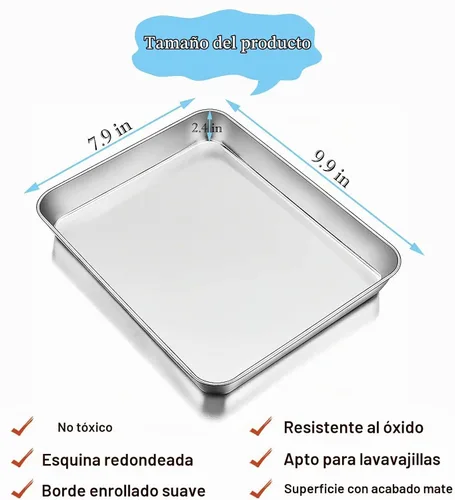 Vista 2 de Bandeja para galletas, tostadora de acero inoxidable resistente, borde profundo, acabado de espejo superior, apto para lavavajillas