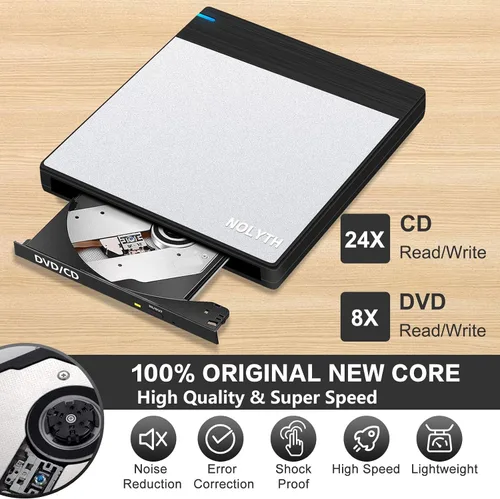 Vista 2 de Unidad externa de CD/DVD para portátil: Graba DVDs y CDs para respaldo de datos de archivos, compatible con M-Discs - Plug & Play para Mac Windows