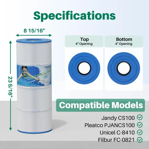 Vista 2 de TOREAD Filtro de piscina CS100 sustituye a Jandy CS100, R0462200, PJANCS100, Ultral-B2, Marsopa PP-B2, Unicel C-8410, Filbur FC-0821, SD-01070
