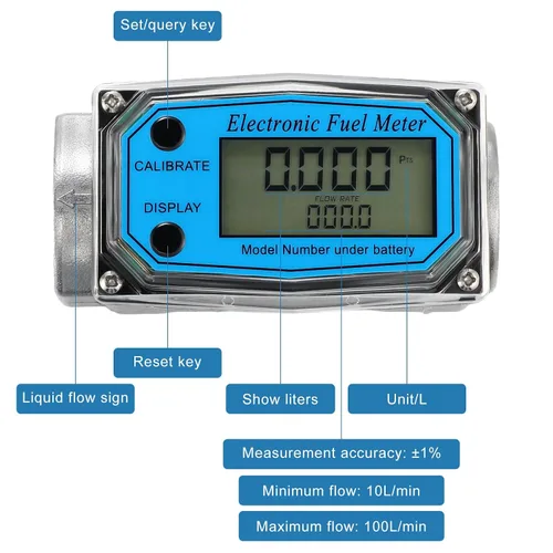 Vista 3 de Xuhal 4 piezas medidor de flujo de turbina digital electrónico medidor de combustible de gas, combustible de agua, aceite con pantalla digital ±1%