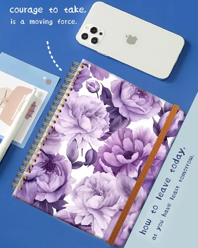 Vista 3 de Cuaderno de escritura en espiral a rayas, diario universitario forrado de tapa dura A5 para mujeres y niñas, encuadernación fuerte de doble alambre