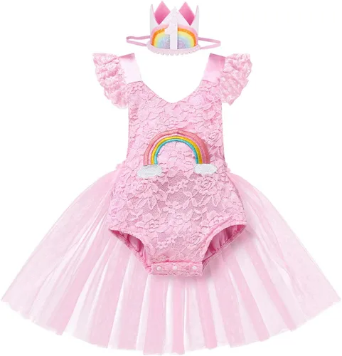 Vista 107 de Traje de bebé niña primer cumpleaños traje de encaje tul mameluco princesa tutú vestido de un año cumpleaños pastel Smash fotografía ropa