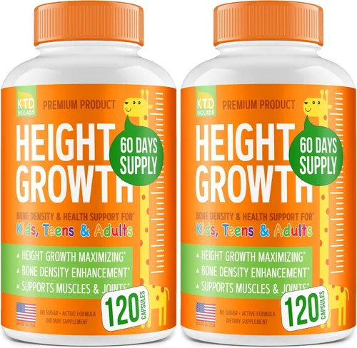 Vista 9 de Paquete de 2 cápsulas de apoyo al crecimiento de la altura para niños, fórmula de desarrollo diario con calcio, vitamina D3 y zinc, apoyo óseo