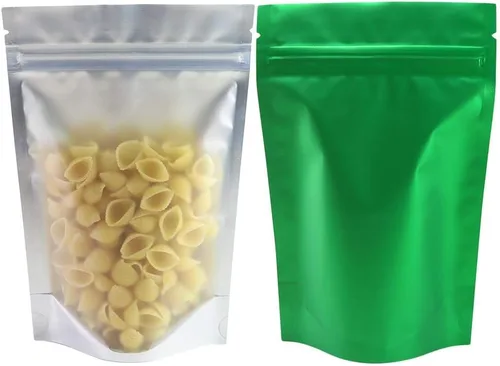 Vista 25 de 100 bolsas de sellado con cremallera resellables de papel metálico de color transparente esmerilado para ventana (negro, soporte 2 onzas)