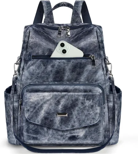 Vista 10 de RAINSMORE Mochila convertible para mujer, de piel sintética, impermeable, a la moda, de 13.3 pulgadas, antirrobo, bolsa de hombro cruzada