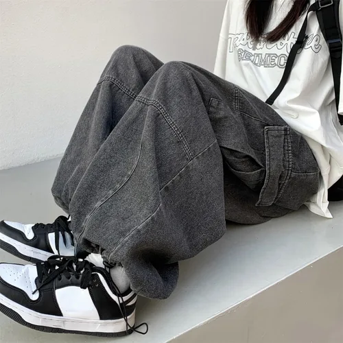 Vista 7 de Y2K - Pantalones de mezclilla holgados Emo Cyber Cargo Grunge Vintage Demin Ropa estética Hiphop Jogger Pantalones deportivos góticos Streetwear