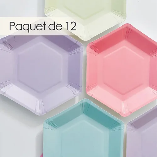 Vista 2 de Talking Tables 12 platos hexagonales de papel de 7 pulgadas, platos de postre desechables pastel para fiestas de cumpleaños, fiestas de té y baby