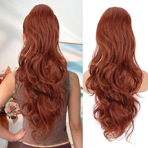 Vista 27 de Extensión de cola de caballo rubio, extensión de cola de caballo con cordón de 20 pulgadas para mujeres, extensiones de cabello de cola de caballo
