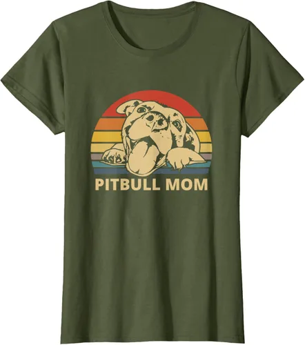 Vista 7 de Vintage Pitbull Mom Happy smiling Pitbull Mom on Sunset T-Shirt, Negro