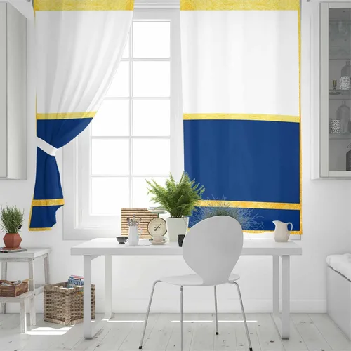 Vista 5 de Juego de 2 paneles de cortinas opacas de 96 pulgadas de largo, arte moderno de lujo, azul marino, amarillo, rayas blancas, cortinas