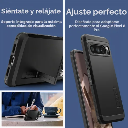 Vista 7 de Spigen Tough Armor diseñada para Pixel 8 Pro Case (2023) [Soporte de apoyo] [Protección de grado militar] - Negro
