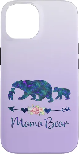 Vista 4 de Teal Blue Purple Floral Mama Bear and Two Cubs Silver Purple Case for iPhone 17