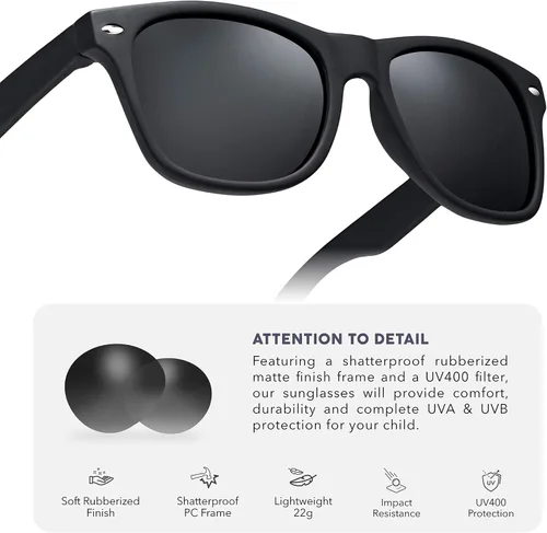 Vista 3 de LEICO FASHION Gafas de sol polarizadas retro para niños y niñas de 3 a 12 años inastillables con protección UV para niños pequeños
