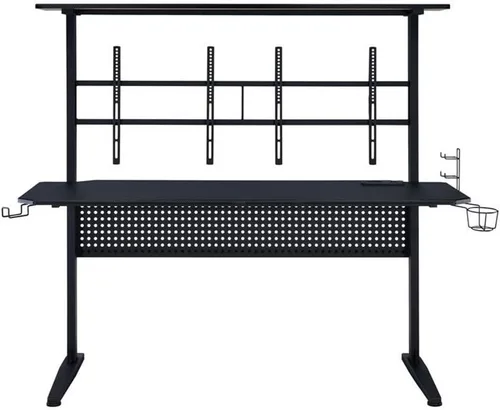 Vista 5 de Acme Canzi - Mesa de juegos de madera con 2 soportes de pantalla de metal, color negro