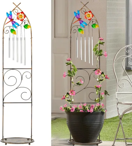 Vista 7 de Enrejado de jardín con soportes para plantas, enrejado desmontable de metal de 48 pulgadas para maceta con diseño de mariposa con campanillas