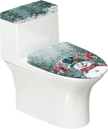 Vista 24 de Tapa de inodoro y tapa de tanque de cane Candy - Estampado de copo de nieve, elastano elástico lavable, decoración de Año Nuevo