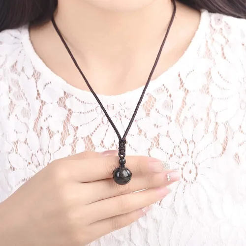Vista 2 de Sinymilk Collar con dije de ónix de obsidiana de oro natural, cuentas de ojos de arco iris, Obsidiana dorada, Obsidiana