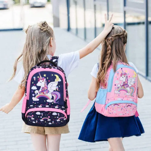 Vista 7 de Mochila escolar para niñas 3 en 1, bonita mochila ligera para niños de preescolar y jardín de infantes y primaria, talla única , Mochilas Daypack